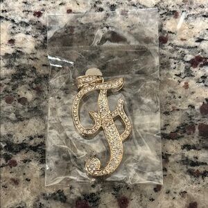 Gold Initial F Pendant with‎ Rhinestones
